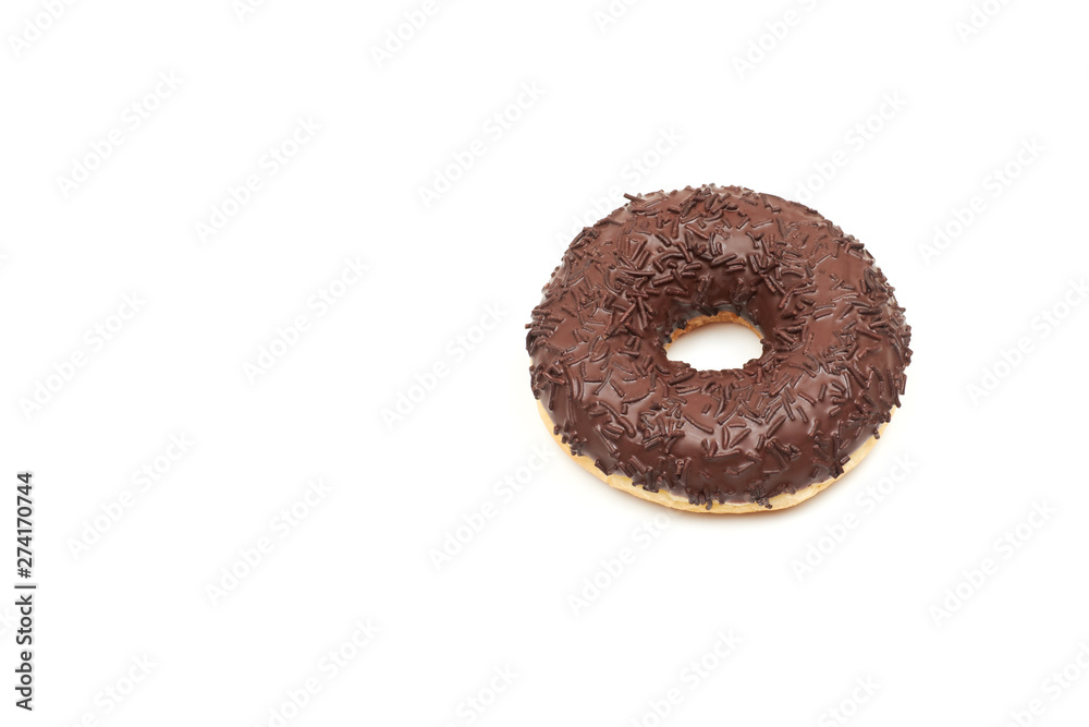 Tasty chocolate donut isolated on white background. Tasty chocolate donut isolated on white background.