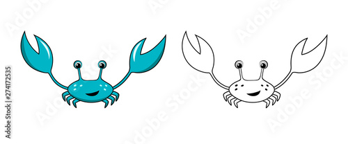 Coloring page outline of cartoon blue crab isolated on white background. Coloring book for kids. Vector illustration