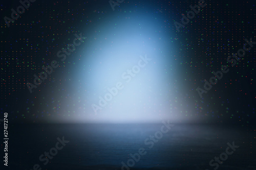Photo background of abstract dark concentrate floor scene with mist or fog, spotlight