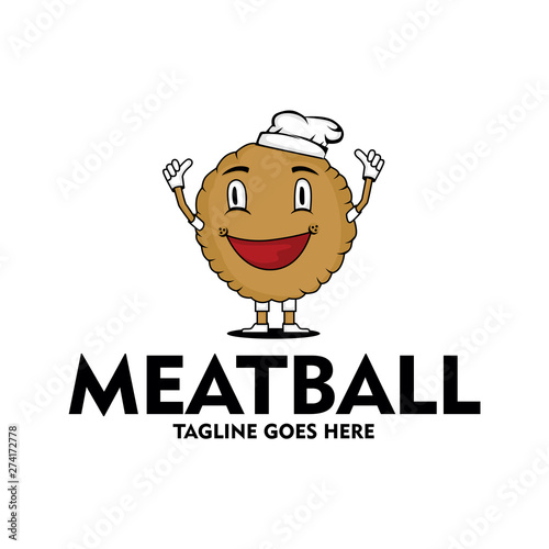 food meatball mascot logo,  cartoon fun style illustration symbol