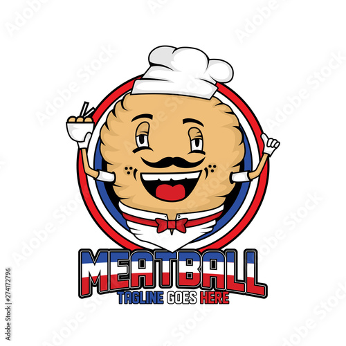 meatball bakso chef mascot logo template vector illustration