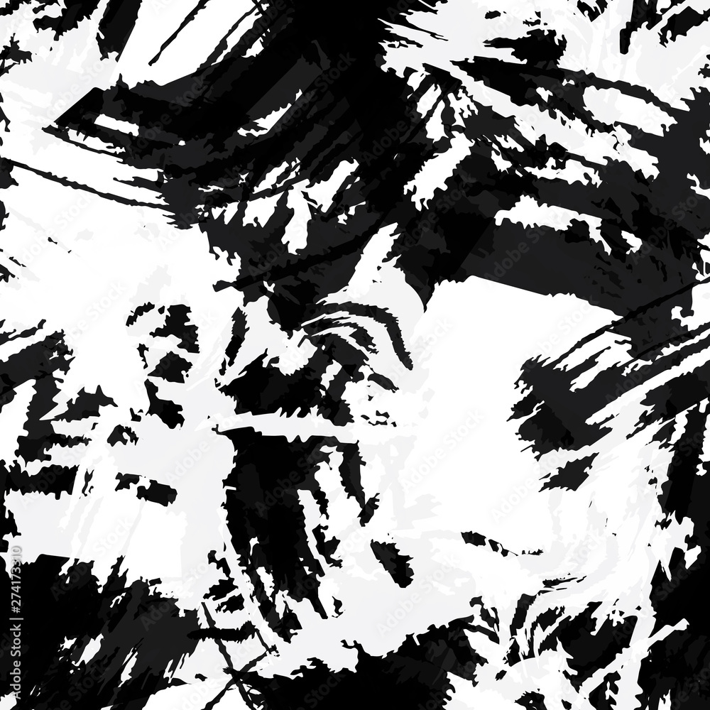 Black and white seamless abstract background of smears of paint. Texture for printing on fabric, business cards, posters.