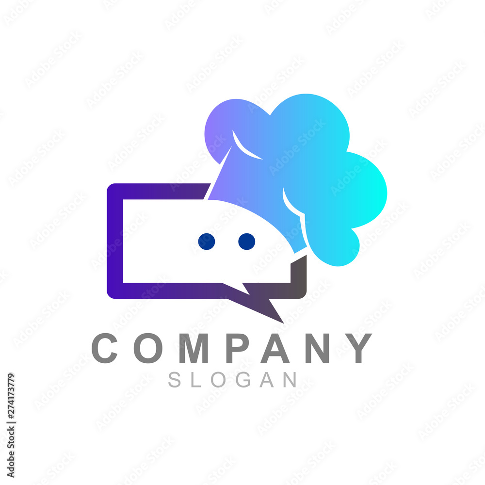 Obraz premium chat logo and chef, restaurant delivery icon 