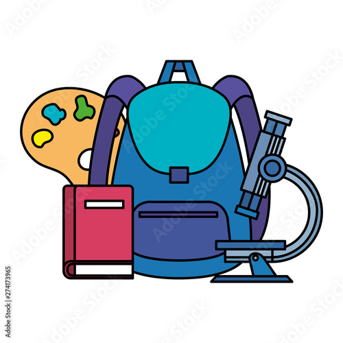 school bag with pallette and microscope