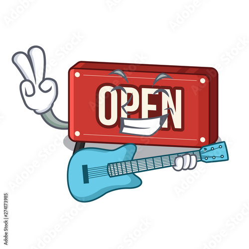 With guitar open sign on the a charcter