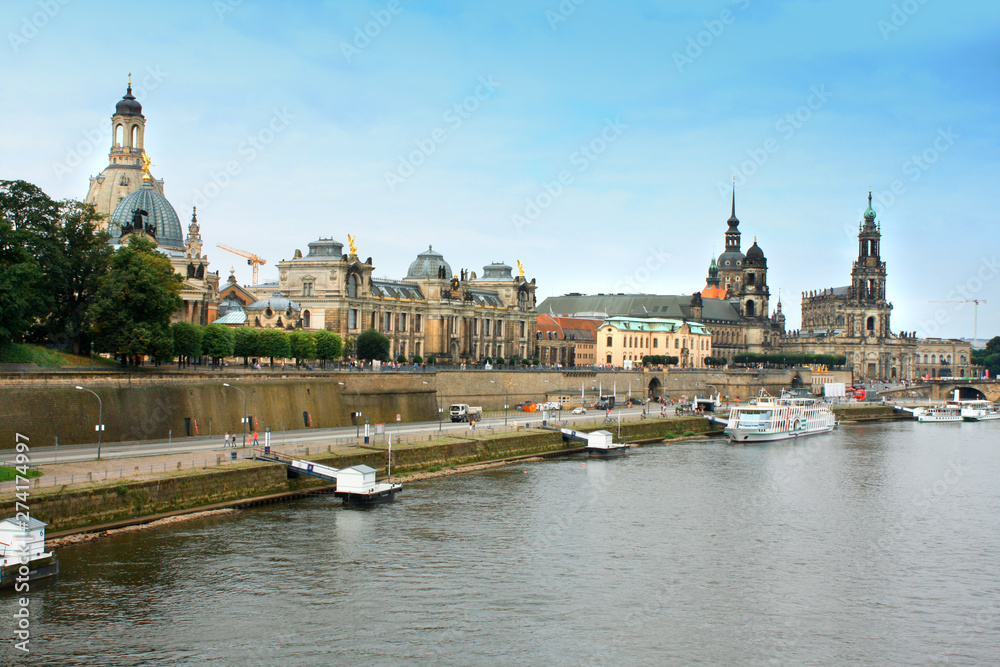 cityscape of Dresden city in Germany on Elbe River.