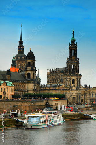 cityscape of Dresden city in Germany on Elbe River.