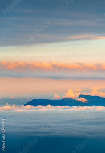 Peaks and seas of clouds under blue sky and white clouds, Emei Mountain, Sichuan Province, China