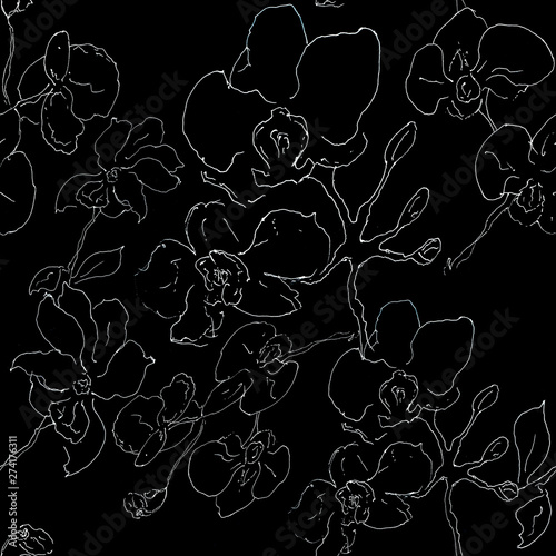 Wallpaper Mural Seamless laconic graphic contour seamless pattern with orchid. Hand-painted pen, handmade. Torontodigital.ca