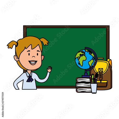 happy student girl with schoolbag and world map