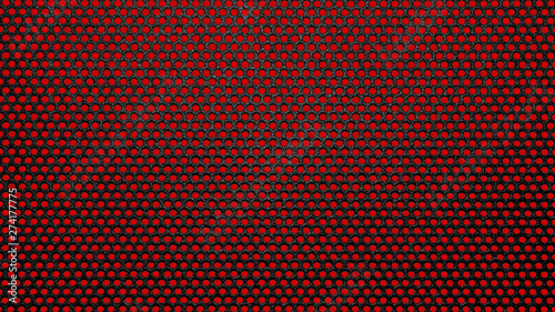 Black metal grille in a red circle.The texture of the black grille in a circle.