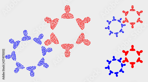 Pixelated and mosaic user collaboration icons. Vector icon of user collaboration combined of random round pixels. Other pictogram is formed from square dots.