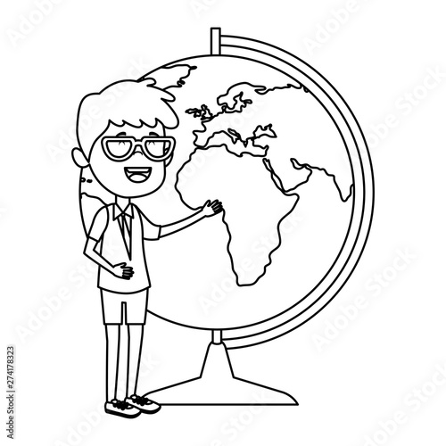 happy student boy with world map supply