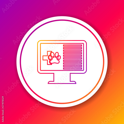 Color Medical clinical record pet on monitor line icon isolated on color background. Health insurance form. Prescription, medical check marks report. Circle white button. Vector Illustration
