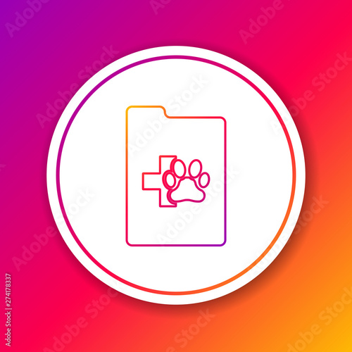Color Clipboard with medical clinical record pet line icon isolated on color background. Health insurance form. Medical check marks report. Circle white button. Vector Illustration