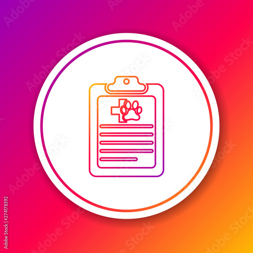 Color Clipboard with medical clinical record pet line icon isolated on color background. Health insurance form. Medical check marks report. Circle white button. Vector Illustration