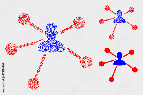 Pixel and mosaic user links icons. Vector icon of user links formed of irregular round dots. Other pictogram is formed from elements.