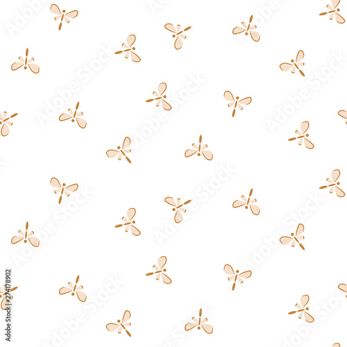 Moth insect simple pattern on light pink seamless background.