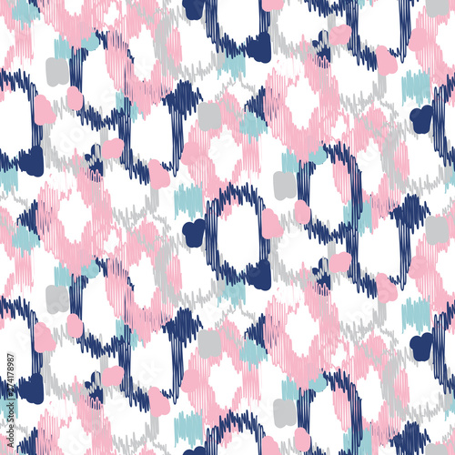 Ikat random spot shapes seamless background. Vector illustration.