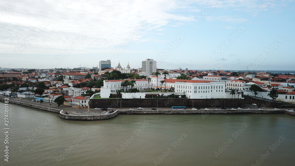 jose sarney bridge and palacio dos leoes, historical building in sao luis do maranhao, brazil.