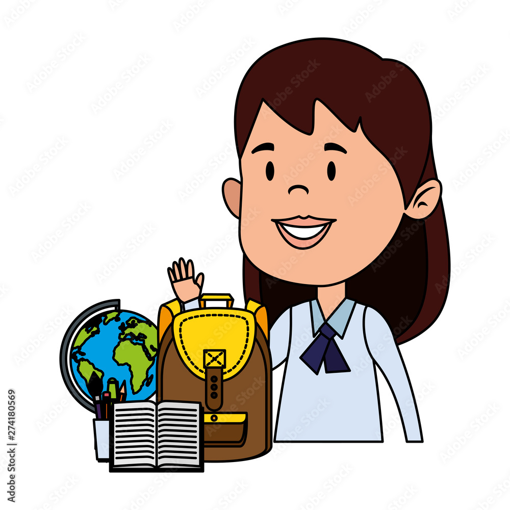 happy student girl with schoolbag and world map happy student girl with schoolbag and world map