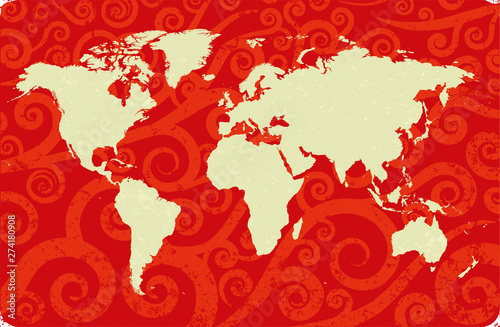 Antique world map over swir...