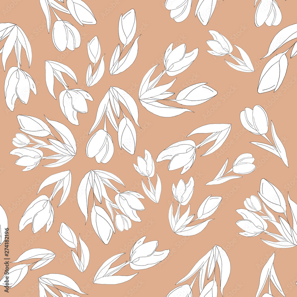 Graphic seamless background with tulips. Hand painted Graphic seamless background with tulips. Hand painted