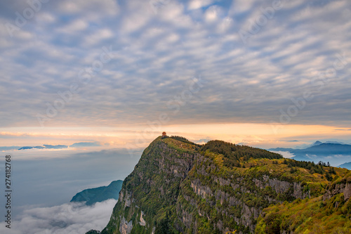 Mountains and seas of clouds at dusk, Emei Mountain, Sichuan Province, China photo