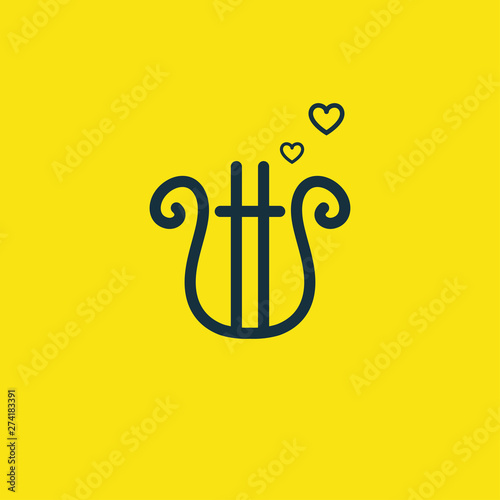 Valentine day romantic lyra icon on yellow.