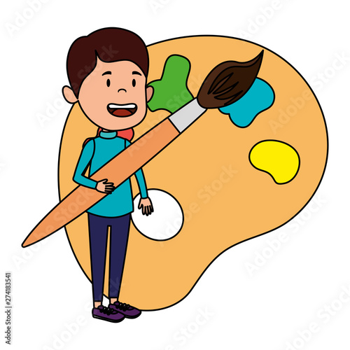happy student boy with paint brush and pallette