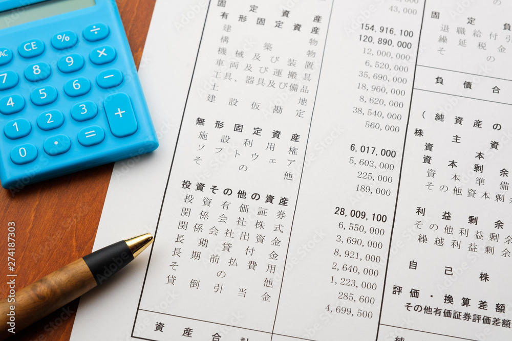 決算報告書　決算書　貸借対照表　ビジネスシーン