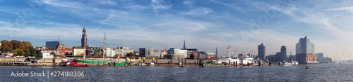 Panorama of the harbour of Hamburg with the Elbphilharmonie.