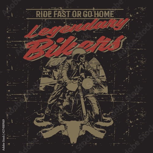 vintage grunge style  legendary bikers hand drawing vector