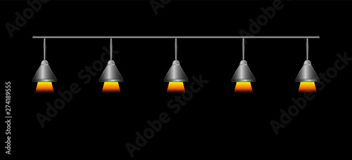 Lamp in loft style on the black background, creative design for banner, poster, flyer, postcard. Vector isolated illustration