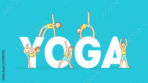 Yoga Banner Template, Boy Practicing Asana Poses, Yoga Class, Healthy Lifestyle Vector Illustration