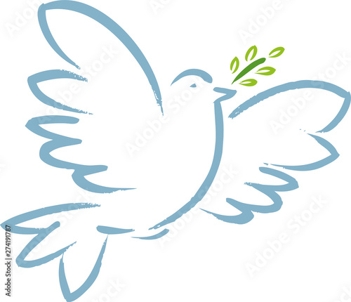 Vector illustration. Peace dove symbol with olive branch. Lineal style. © rosendo