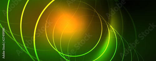 Shiny neon lines template - northern lights glowing blur lines. Futuristic style glow neon 80s disco club or night party techno template