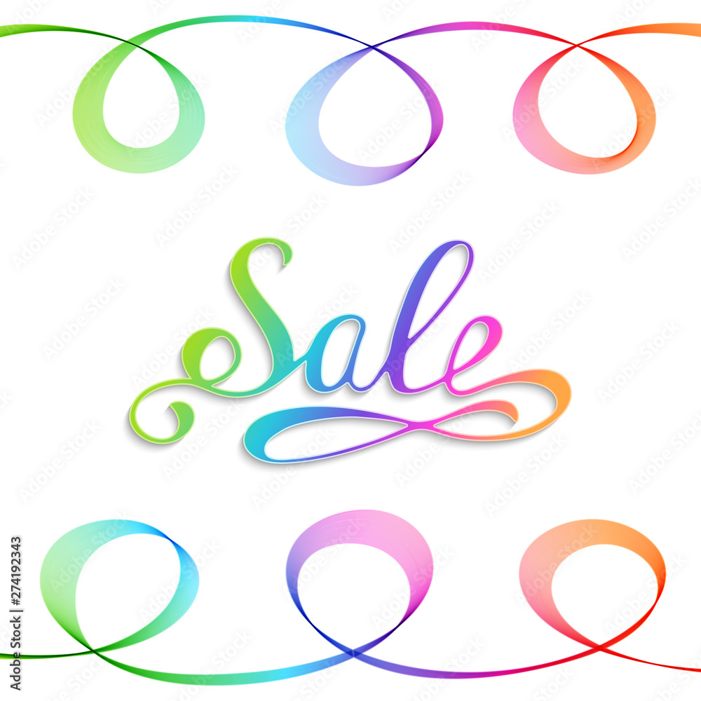 Handwritten Rainbow Inscription Sale on White Background. Handwritten Rainbow Inscription Sale on White Background.