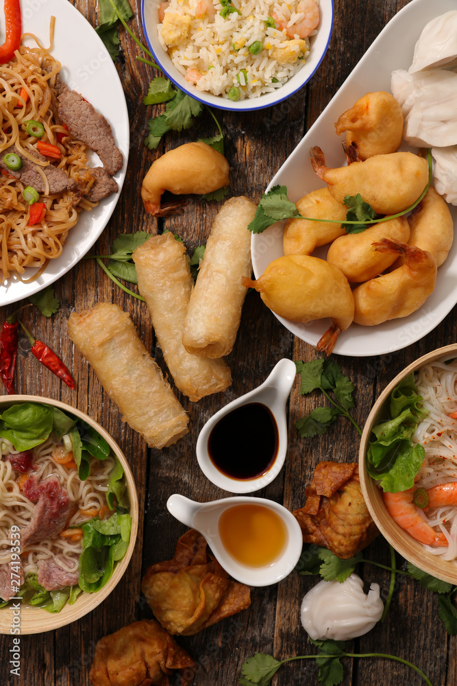 assorted of asian food on wood background assorted of asian food on wood background