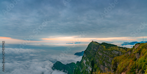 Mountains and seas of clouds at dusk, Emei Mountain, Sichuan Province, China photo