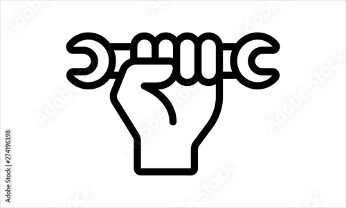 Hand holding wrench flat icon for repair and maintenance concepts