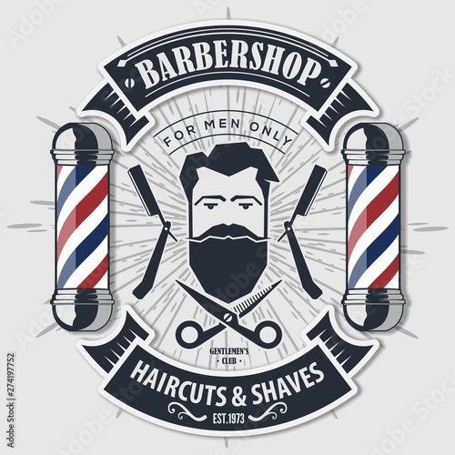 Barber shop vintage label, badge, or emblem. Vector illustration