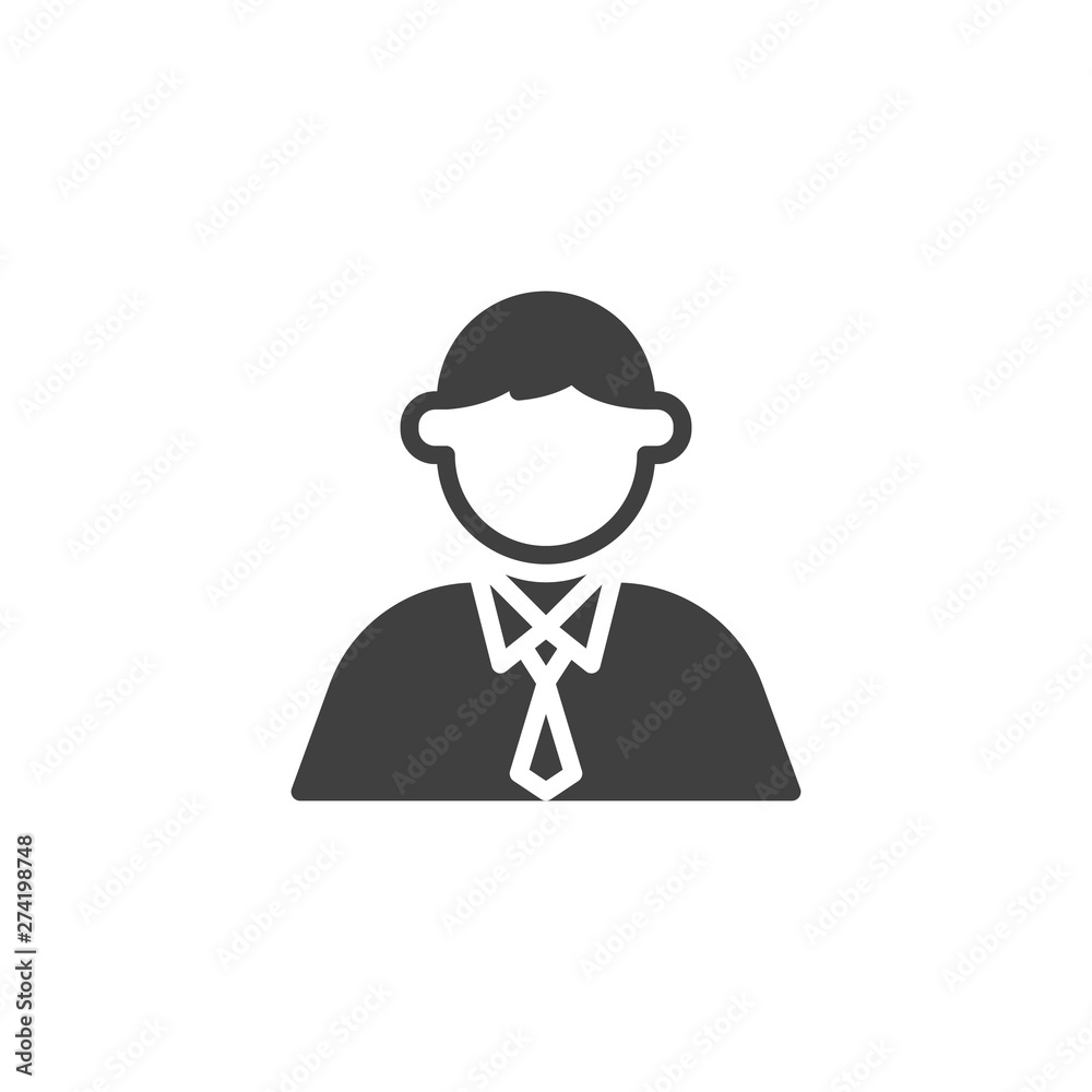 Businessman vector icon. Man in business suit filled flat sign for mobile concept and web design. Manager avatar glyph icon. Symbol, logo illustration. Vector graphics