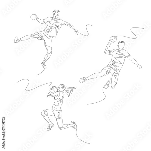 Obraz na plátne Continuous one line handball player set