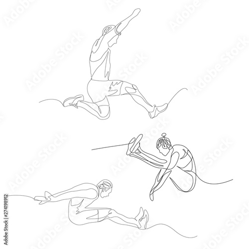 Continuous one line long jumper set. Summer Olympic Games. Vector