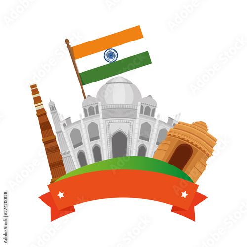 indian buildings monuments with flags