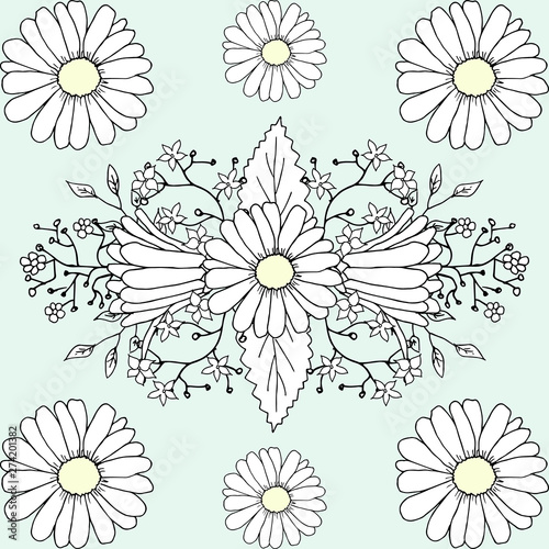 Set of flat abstract floral icons in silhouette isolated on white.Cute illustrations for stickers labels tags scrapbooking.Could be used as  wallpaper textile wrapping paper or background.Hand Drawn