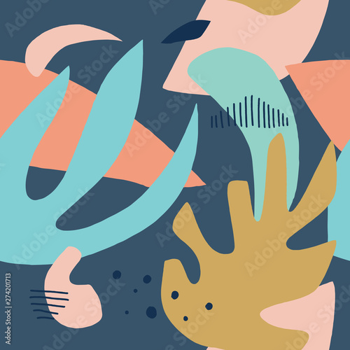 Decorative modern abstract vintage pattern in scandinavian style. Wallpaper with colorful simple floral shapes. Vector and jpg image, clipart, editable isolated details.