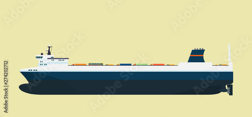 Roro carrier ship isolated. Vector flat style illustration.