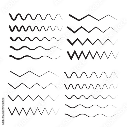 Set of wavy. Curvy and zigzag cross horizontal lines